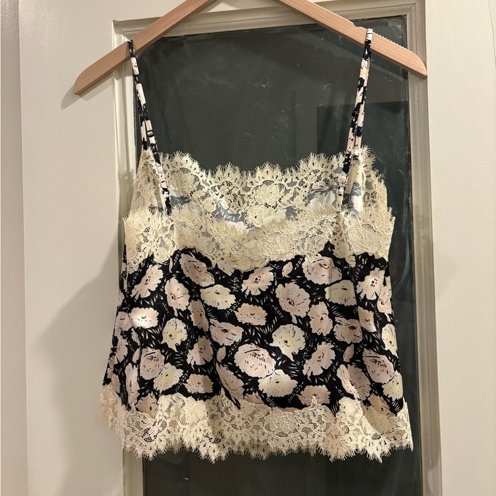 Doen Silk and Lace Trim Floral Cami Top, Size M - Picture 3 of 8